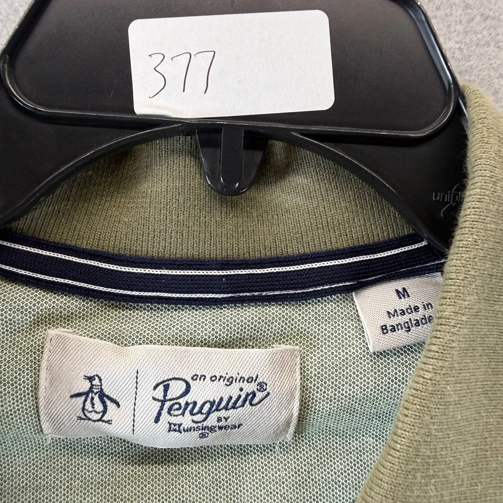Original Penguin Mens Green Striped Short Sleeve Cotton Polo Shirt Size M